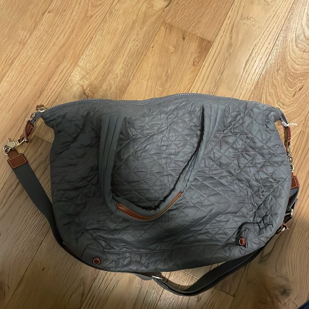 MZ Wallace Quilted Crossbody Satchel in Charcoal with Gold Hardware - Picture 4 of 9